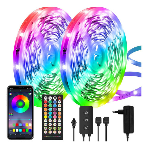 Tira Led 20 Metros Rgb 5050 Lineales Audioritmico Bluetooth 