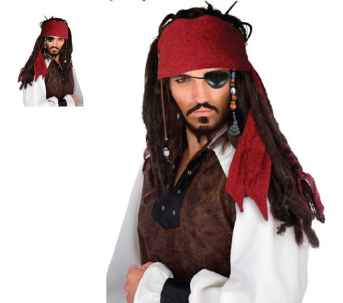 Peluca De Pirata Jack Sparrow + Badana. Cotillon Chirimbolos