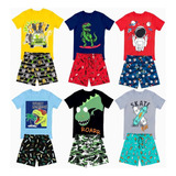 Kit 12 Peças Roupa Infantil Menino 6 Camisas + 6 Shorts 