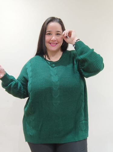 Maxi Sweater Trenzado Cuello Redondo Talle Especial Mujer