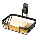 Jabonera Para Ducha Baño Madera Bamboo Negro