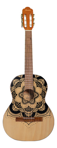 Guitarra Criolla Clásica 3/4 Bamboo Gc-36 Mandala Con Funda Color Natural Material Del Diapasón Nogal