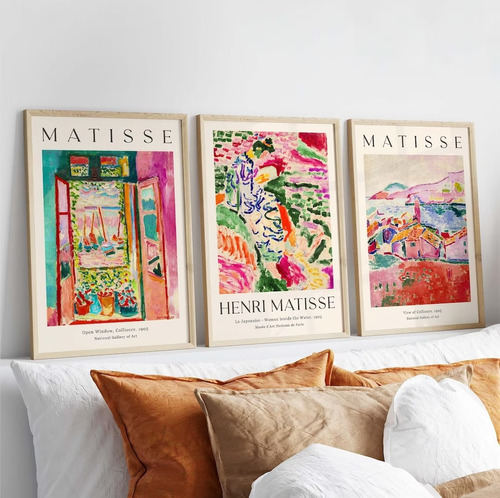 Set De 3 Cuadros Matisse Con Vidrio Abstractos Obras De Arte