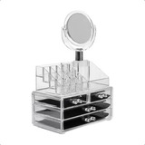 Organizador De Acrílico 2 Peças Para Maquiagem/joias: Espelho Duplo Removível, 16 Compartimentos, 4 Gavetas, Design Elegante, Transparente, Versátil, Fácil Limpeza, Para Pincéis, Batons, Acessórios