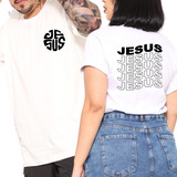 Kit 2 Casal Camisetas Streetwear Oversized Frase Evangélica