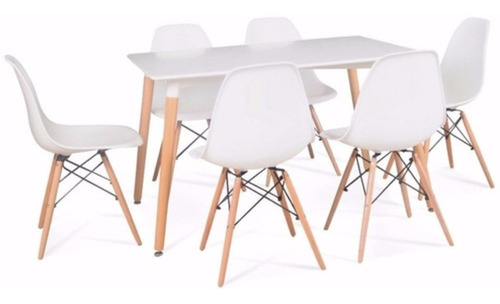 Comedor Eames Rectangular Mdf 120x80cm 6 Sillas Color Blanco