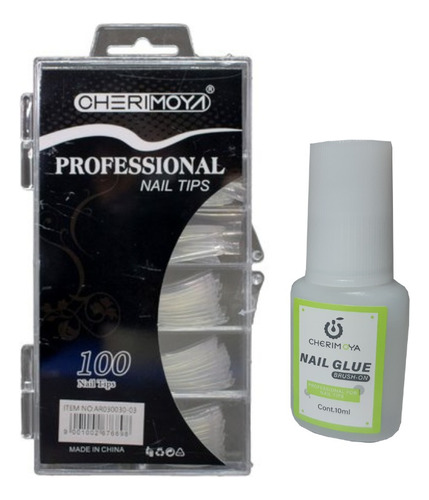 Combo Tips Uñas Acrilicas 100 Un + Nail Glue 10ml Cherimoya