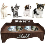 Comedouro Personalizado Pet Para Cão/gato + Tigelas Inox