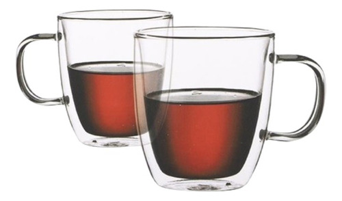 Taza Doble Vidrio Set X 2u Te Cafe Infusiones Con Asa 350 Ml