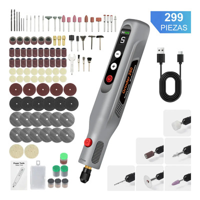 Mini Mototool Taladro Esmeril Inalámbrico Con 299 Accesorios,herramienta Profesional Mototool Para Pulir Con 299 Accesorios Incluidos, 36000 Rpm, Juego De Herramientas Rotativas De 5 Velocidades