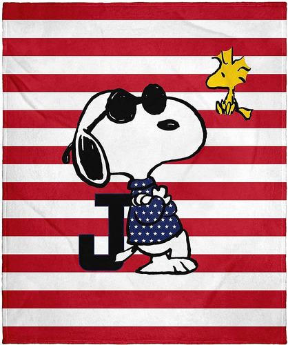 Peanuts Joe   Snoopy Woodstock Flag  Manta De Forro Pol...