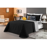 Cobre Leito Casal Queen Preto-cinza Paris Conjunto De Cama 8 Peças Dupla Face Linha Premium Casa Laura Enxovais