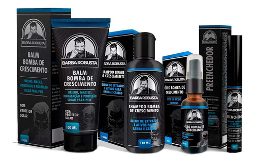 Kit Balm Óleo Shampoo Preenchedor Para Barba Robusta