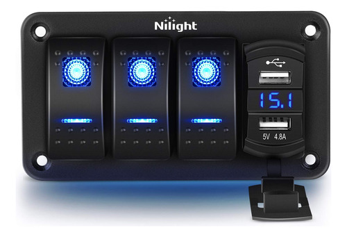 Nilight 3 Gang Rocker Switch Panel Con Cargador Usb Dual De