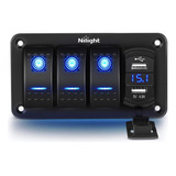 Nilight 3 Gang Rocker Switch Panel Con Cargador Usb Dual De