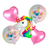 Set X5 Globos Metalizado Bouquet Personajes Fiesta Unicornio