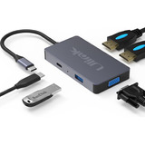 Hub Adaptador Type-c (5en1) 4k Hdmi X2/ Vga/ Type-c/ Usb 3.0