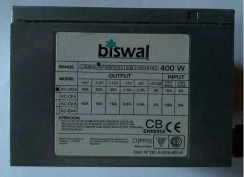 Fuente Atx Biswal 400wts Funcionando 