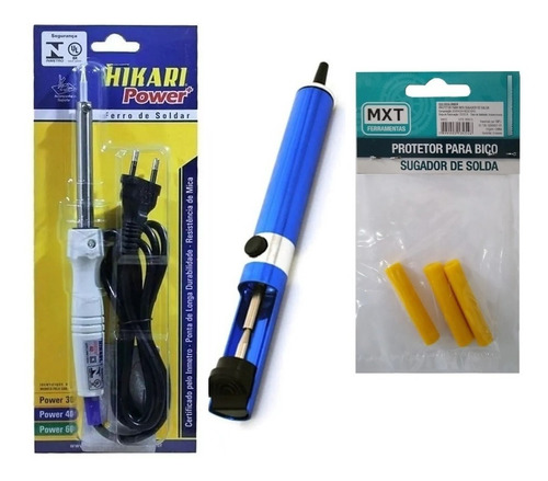 Kit Ferro Soldar Hikari + Sugador Hikari Azul + Kit Protetor