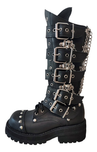 Botas Góticas De Piel Negras Cadenas Metal Hombre Y Mujer