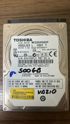Hd 500 Gb Toshiba  Notebook   5400  Rpm