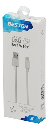 Cable Datos Carga Usb Tipo C, Beston Bst-w1011, 2 Metros Color Blanco