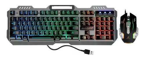 Kit Teclado Mouse Gamer Rgb Metal Portacelular Usb Ele-gate