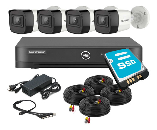 Kit Seguridad Hikvision Dvr 4ch Cámaras 1080p Cables Y Disco