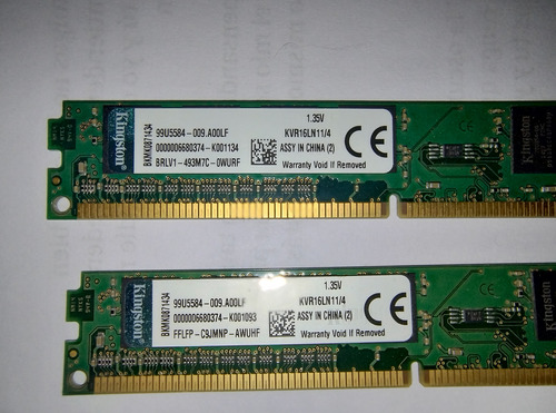 2 Memorias Ram  Color Verde 4gb 1 Kingston Kvr16n11/4