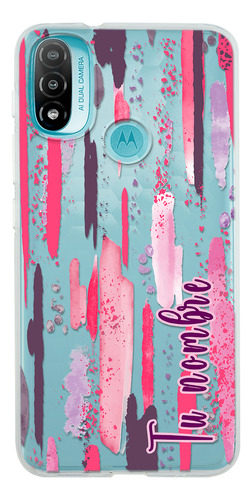 Funda Para Motorola Mujer Manchas Pintura Rosa Con Nombre