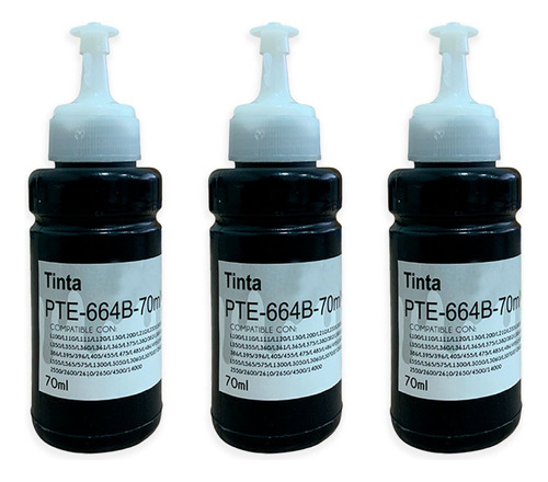 3 Tintas Negras Compatible Epson T664b L110 L120 664