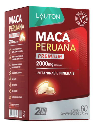 Maca Peruana Premium 1000mg + Vit A C Zinco 60 Caps Lauton