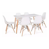 Juego De Comedor Eames Mesa Rectangular Madera 140x80 + 4 Sillas Eames