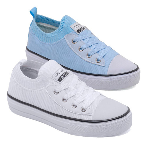 Combo 2 Pares Tênis Feminino Star Azul Branco Preto Promoção