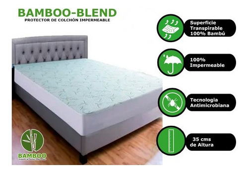 Sobre Colchon Matrimonial De Bamboo Anti-acaros Impermeable