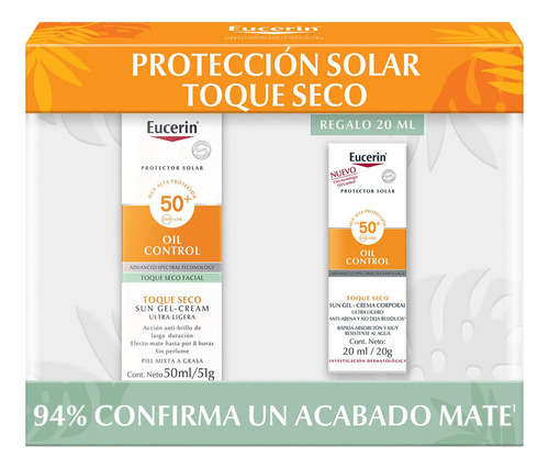 Eucerin Sun  Oil Control Pack Solar 50ml Com Oil Corporal 20ml