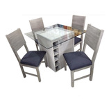 Antecomedor 4 Personas Mesa Cristal Con Pedestal Despensero