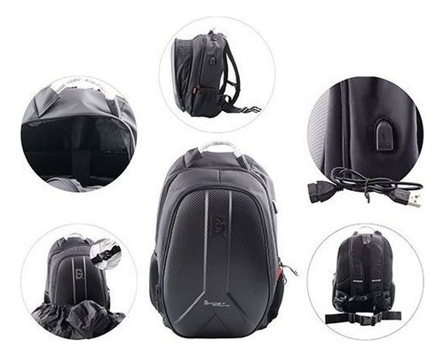 Mochila Universal Rigida Impermeable Moto Puerto Usb Mav Color Negro