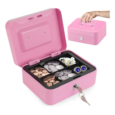 Simuky® Cash Box Caja De Seguridad Dinero Llave Mediana Seguridad De Metal Se Puede Utilizar Para Guardar Dinero En Efectivo, Joyas, Documentos, Etc. Rosa