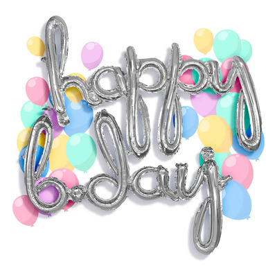 Kit Globo Metalico Letrero Happy B.day Plata Feliz Cumpleaños | MercadoLibre