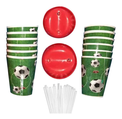 Vaso Pitillo Infantil Futbol Soccer  X12 Unidades