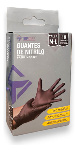 Mini Pack Guantes De Nitrilo Negros 10 Unidades Talla M - L