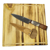 Tabla Asado Madera + Cuchillo Artesanal Acero Vaina Lc9007