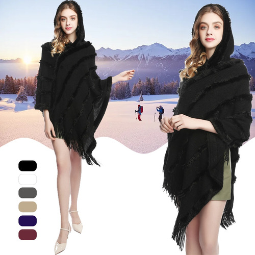 Poncho Capa Para Mujer Dama Chal Abrigo Con Capucha