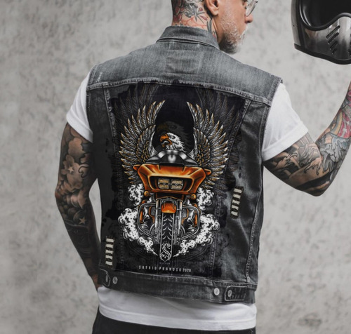 Niubi Chaleco Vaquero De Hombre, Calavera, Moto.