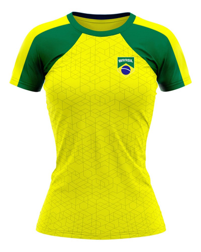 Camiseta Braziline Macuxi Brasil Feminino - Amarelo E Verde