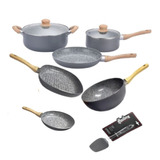 Set 8pz Ollas Sartenes Hudson Bif Wok Granito Antiadherente