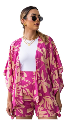 Conjunto Kimono E Short Em Viscose Estampado