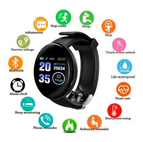 Smartwatch Reloj Inteligente D18 Negro Calorias Pasos Fitnes Color De La Caja Unico