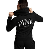 Campera Negra Logo Blanco Pink  M Victoria's Secret